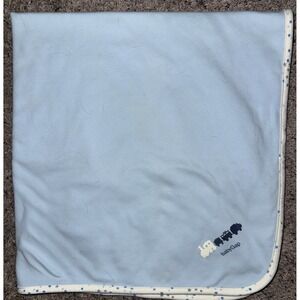 BABY‎ GAP Light Blue/Ivory Cotton Baby Blanket Train Star Print Boy 2008 Vintage